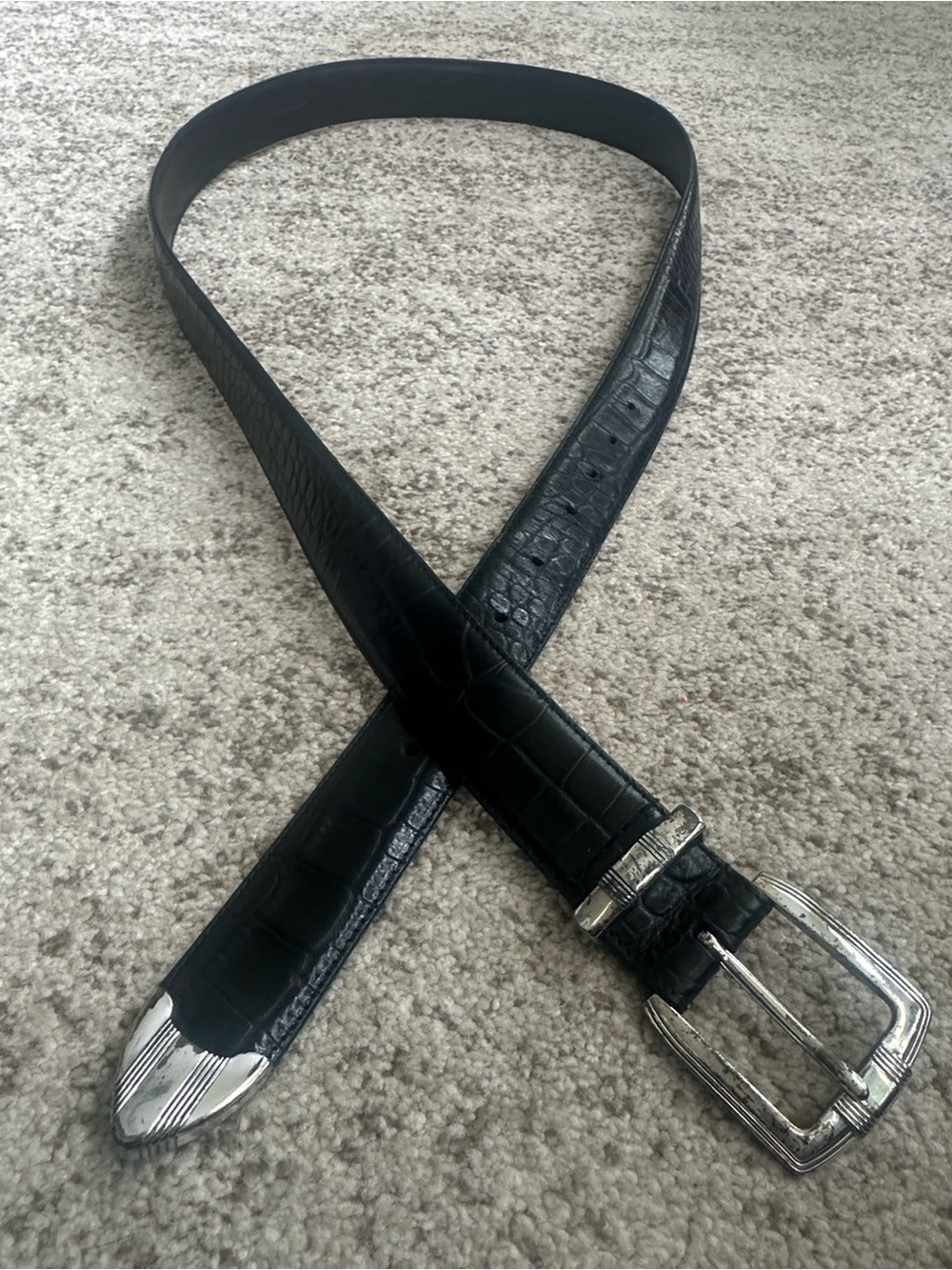 Italian Full Grain Croc-Embossed Men’s Black Leather Belt 44
